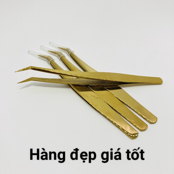 Nhíp cong 45 độ Vàng Nhám_ nhíp cong bao da mới (VÀNG)_dụng cụ mi_Huy Hoàng Mi