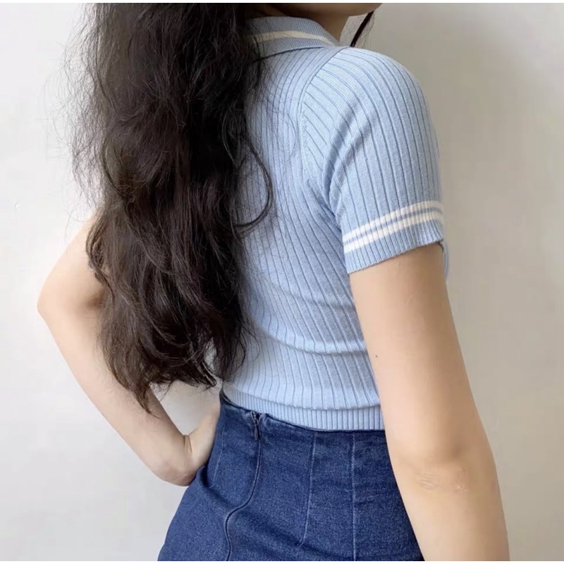 Áo Len Croptop polo thiết kế cổ áo sơmi và chạy viền ở tay form chuẩn chất dày dặn