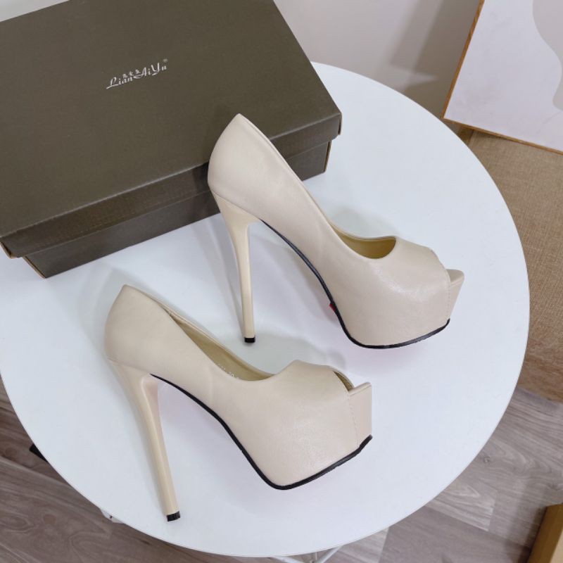 H(ẢNH THẬT)Giày Cao Gót Đế Đúp 13p Hở Mũi Da Mềm Êm Fullbox Cao Cấp