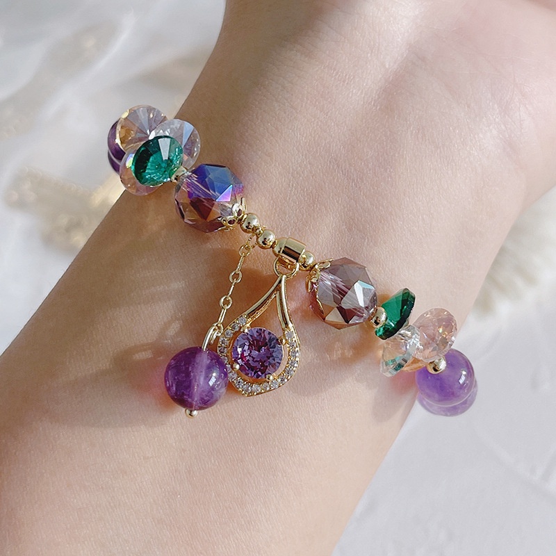 [Hàng Mới Về] Vòng Đeo Tay Mặt Thạch Anh Tím Dạng Treo Thời Trang Mùa Hè Cho Nữ