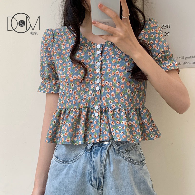 Áo Sơ Mi In Họa Tiết Hoa + Chân Váy Lưng Cao Xinh Xắn Theo Phong Cách Hàn Quốc Dành Cho Nữ | BigBuy360 - bigbuy360.vn