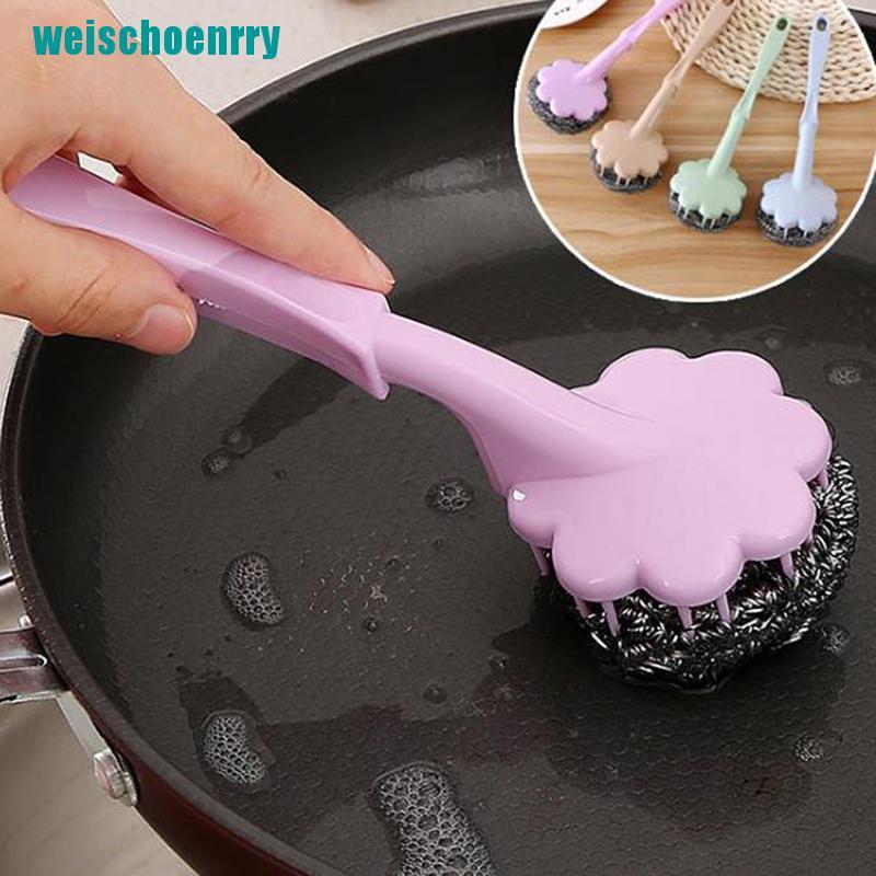 Rér●Bàn Chải Chà Nồi Bằng Sợi Thép Không Gỉ Với Tay Cầm Dài Tiện Dụng