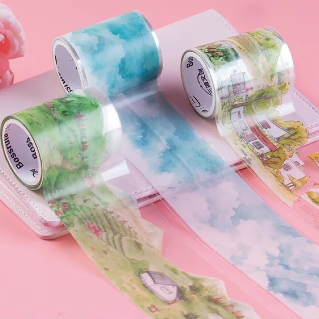 Full set 3 cuộn washitape PET 2m - Washi Tape Sticker Băng keo trang trí Phong cảnh thiên nhiên
