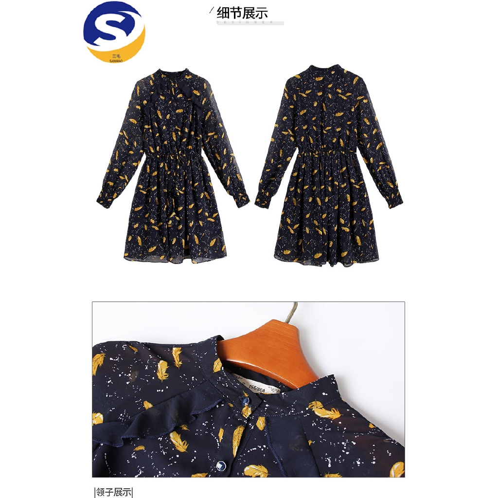 Đầm Voan Dài Tay In Họa Tiết Xinh Xắn Theo Phong Cách Hàn Quốc Dành Cho Nữ | BigBuy360 - bigbuy360.vn