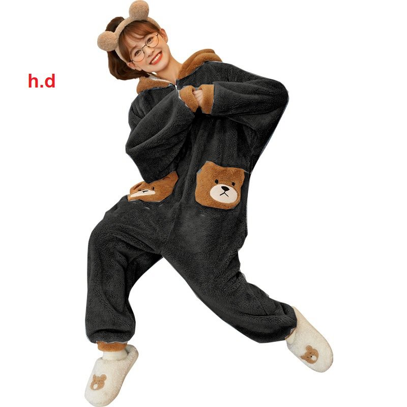 Bộ lông liền thân mũ gấu túi gấu-12H0Đ