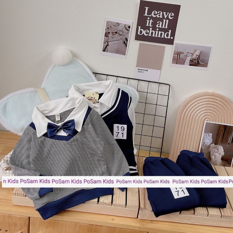 Bộ Công Tử Cho Bé Áo Thun Cotton Da Cá Phối Sơ Mi Quần Jean/ Quần Da Cá Cho Bé Trai, Bộ Quần Áo Bé Trai - PoSam Kids