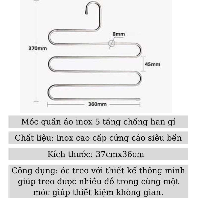 Móc treo quần áo 5 tầng Móc treo đồ đa năng inox không gỉ