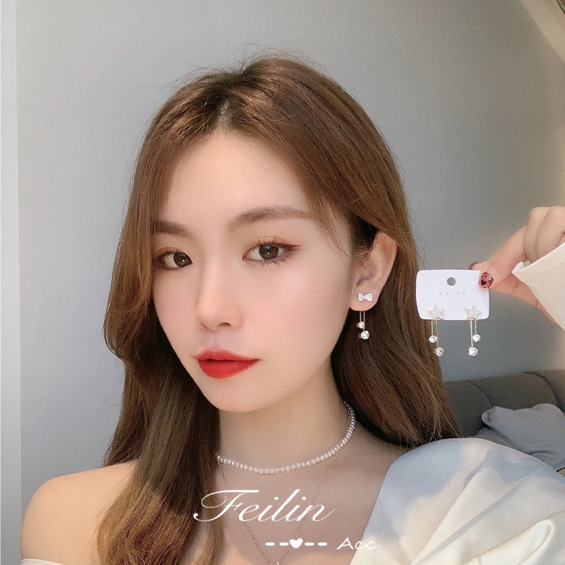 Đôi Khuyên Tai Đính Đá zircon Thời Trang Hàn Quốc Cho Nữ