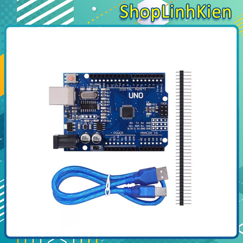 kit học tập arduino uno R3 atmega16u2/ CH340 bảo hành 6 tháng kèm cáp nạp