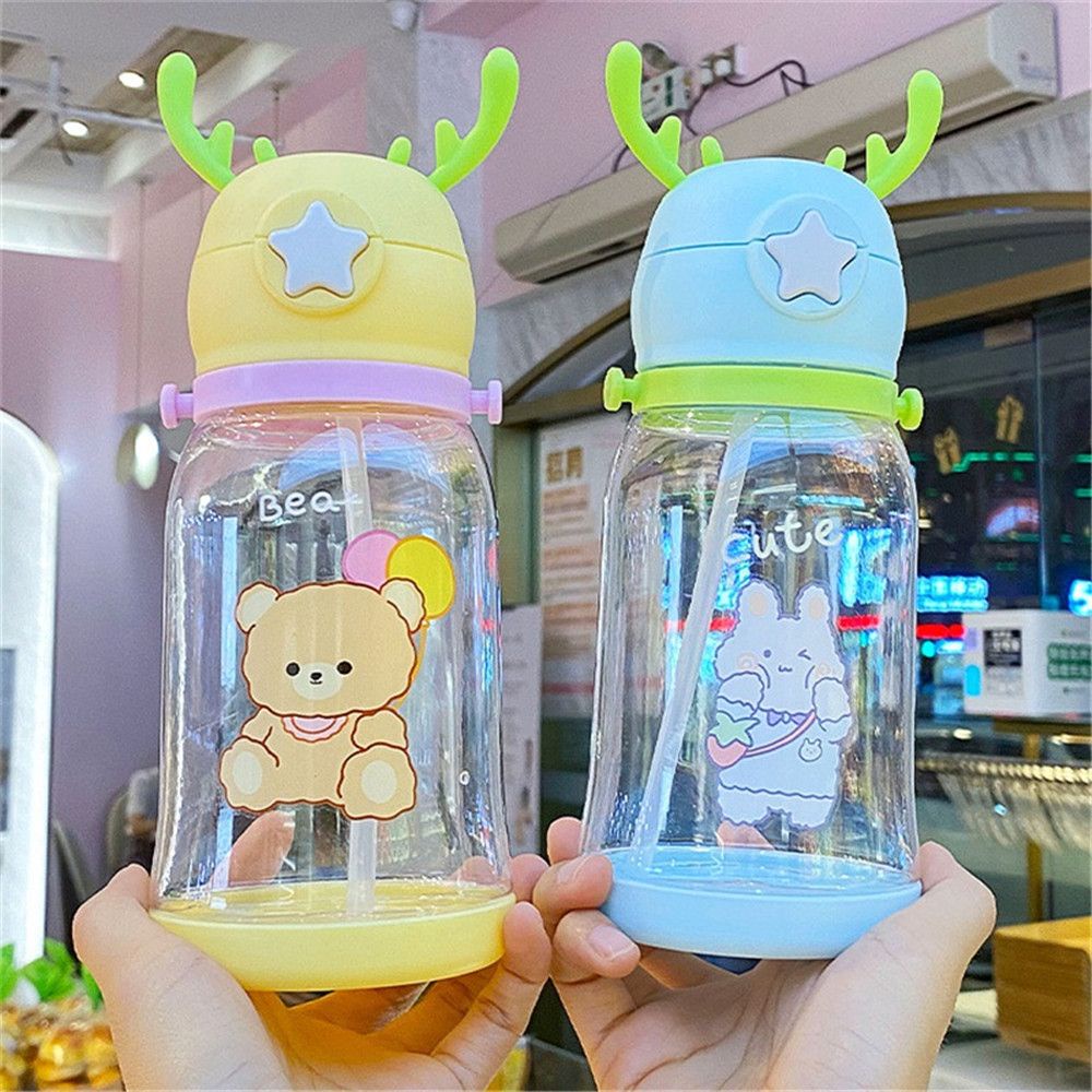 Bình Nước Thể Thao Hình Sừng Hươu Nhiều Màu Sắc Dễ Thương Với Ống Hút 600ml Cho Trẻ JP6
