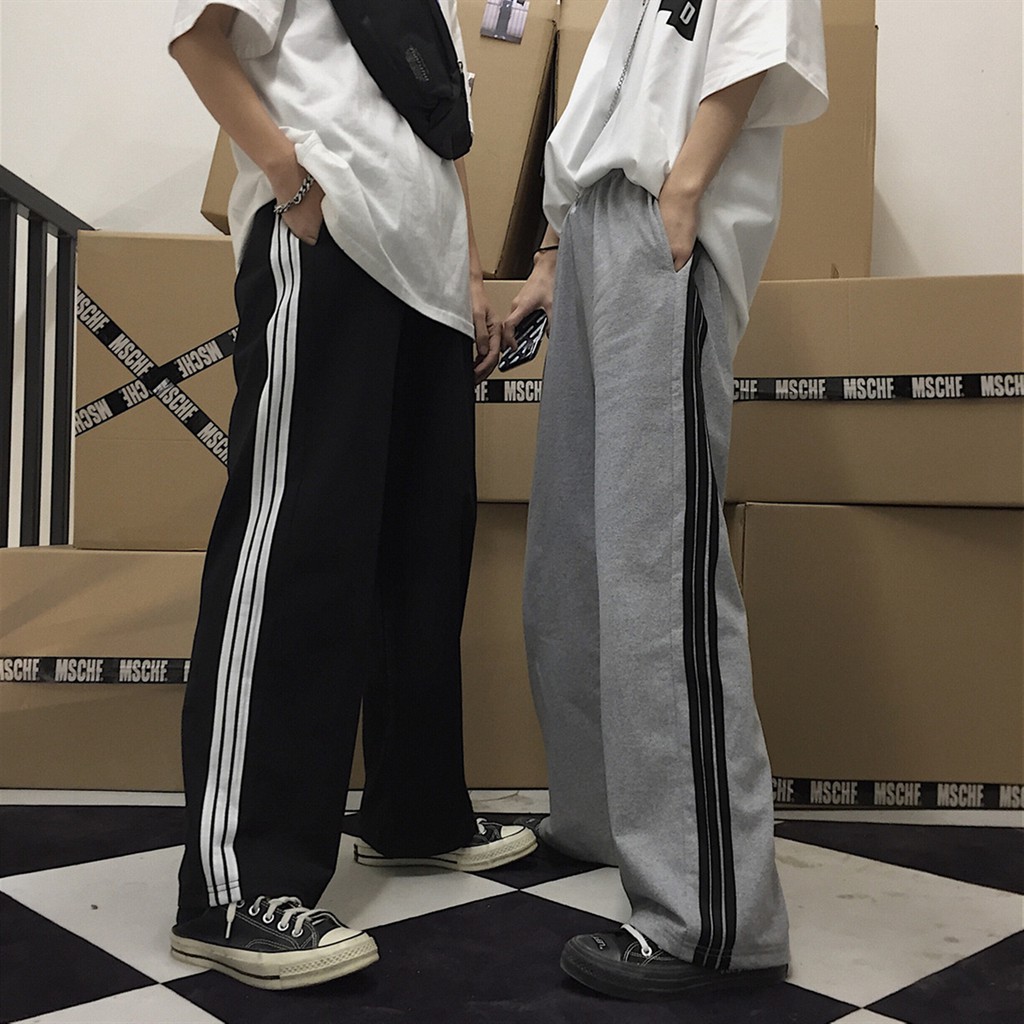 Quần ống suông dài unisex viền line ulzzang quần 3 sọc (hàng order không có sẵn)