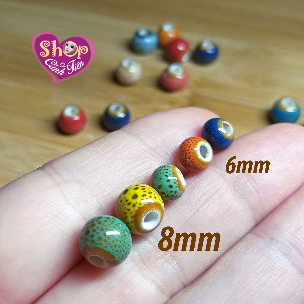 Gói 20 hạt Gốm tròn 6-8mm nhiều màu bóng đẹp - Hạt làm Vòng Tay, Vòng Cổ Handmade