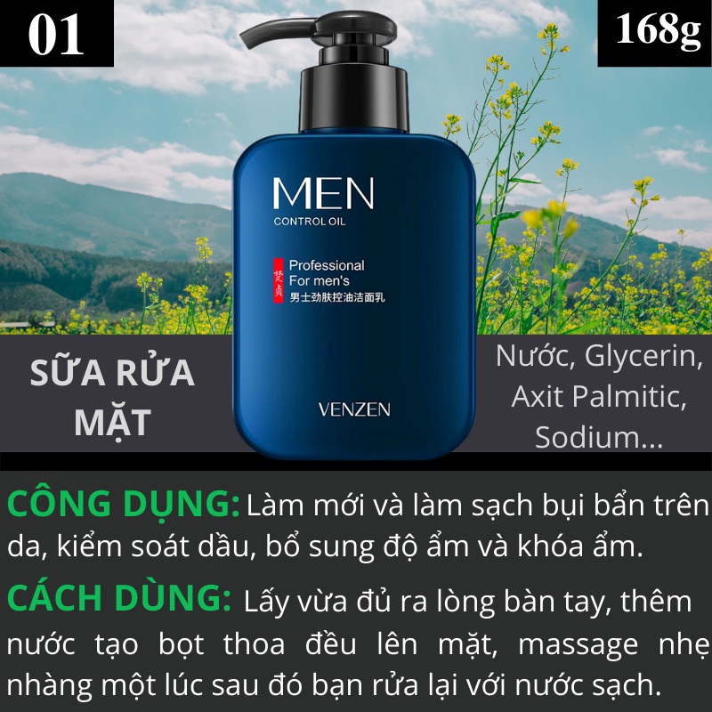 Bộ mỹ phẩm  chăm sóc da cho nam, sữa rửa mặt - Toner +  kem dưỡng ẩm Veze 2021 - DIKI