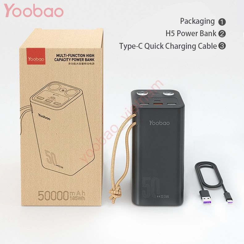 Sạc Dự Phòng Yoobao 50000mAh Sạc Nhanh PD 20W Có Đèn Pin Chiếu Sáng Công Suất Lớn - YOOBAO H5