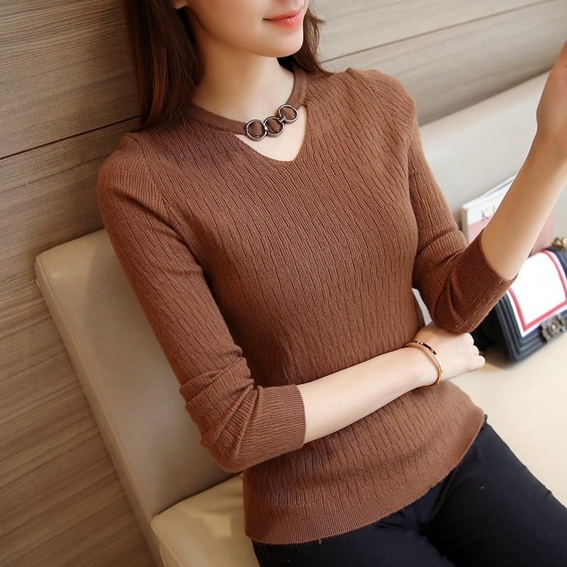 Áo sweater tay dài ôm dáng co giãn thời trang cho nữ