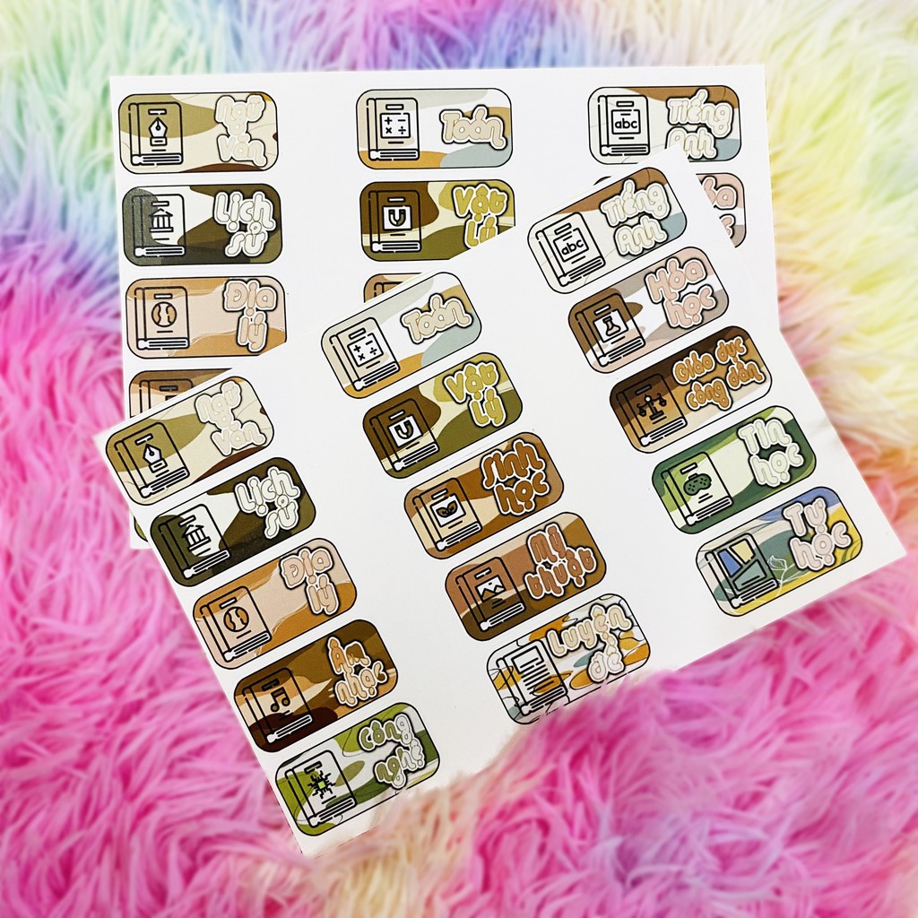 Bộ 15 sticker tem nhãn môn học màu pastel dán tiêu đề môn học, đánh dấu tập, vở, sách