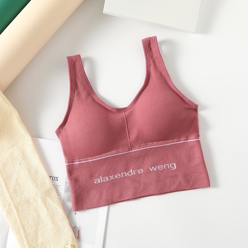 Áo bra nữ kèm mút, viền chữ dây bản lớn,áo croptop
