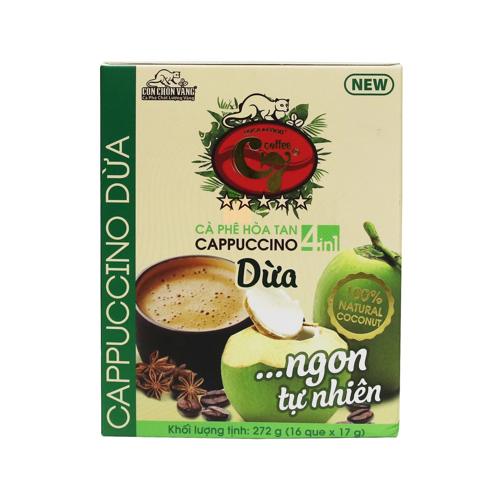 [Giá Xả Kho]Cà phê hòa tan 4in1 Cappuccino Dừa Con Chồn Vàng C7 - Huca Food