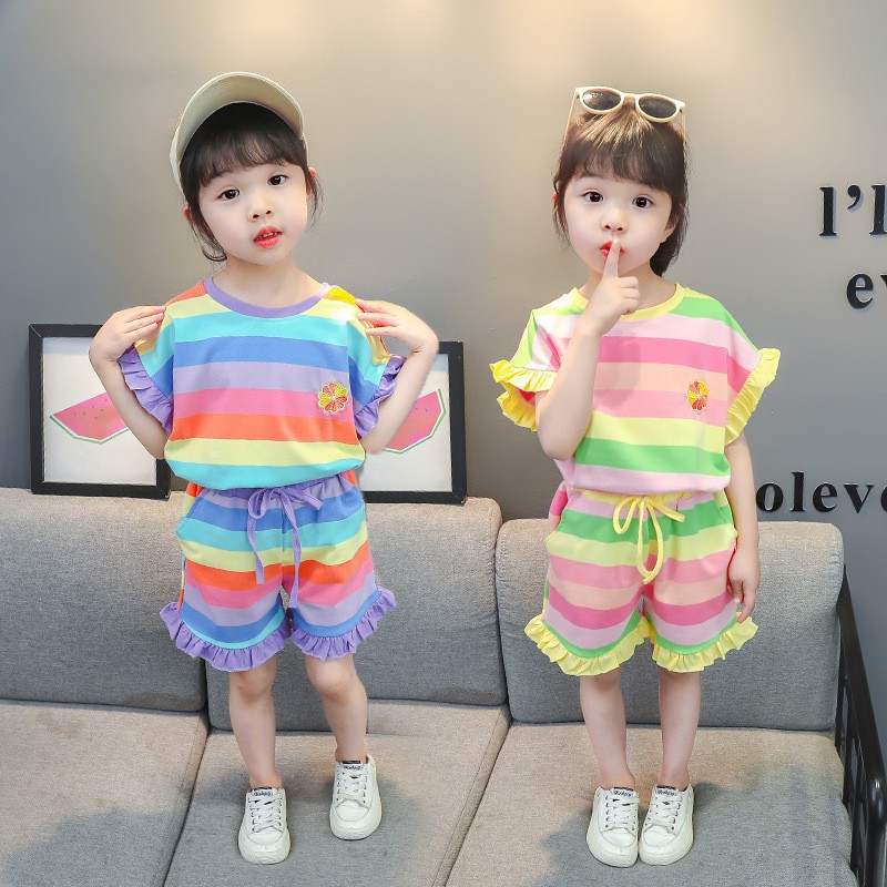 Set Áo Thun Tay Ngắn &amp; Quần Short Cho Bé Gái