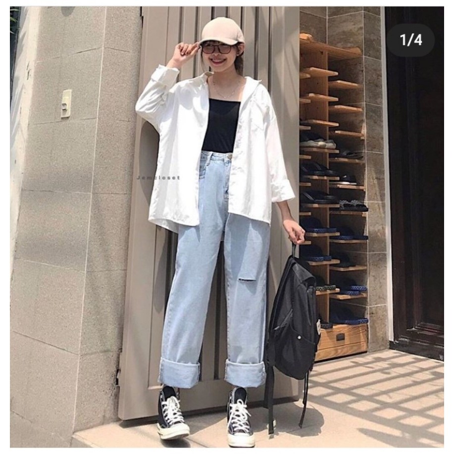 [ SIÊU CUTE CỰC CÁ TÍNH!!! ] QUẦN JEAN ỐNG RỘNG NỮ CAO CẤP NITI LAI TUA XẮN GẤU RÁCH GỐI TRÁI CỰC CÁ TÍNH CỰC NĂNG ĐỘNG