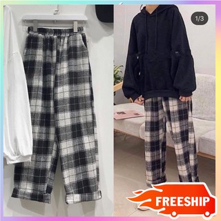 Quần Baggy Caro Nam Nữ Ống Suông màu đen trắng kèm hình thật xinh xắn