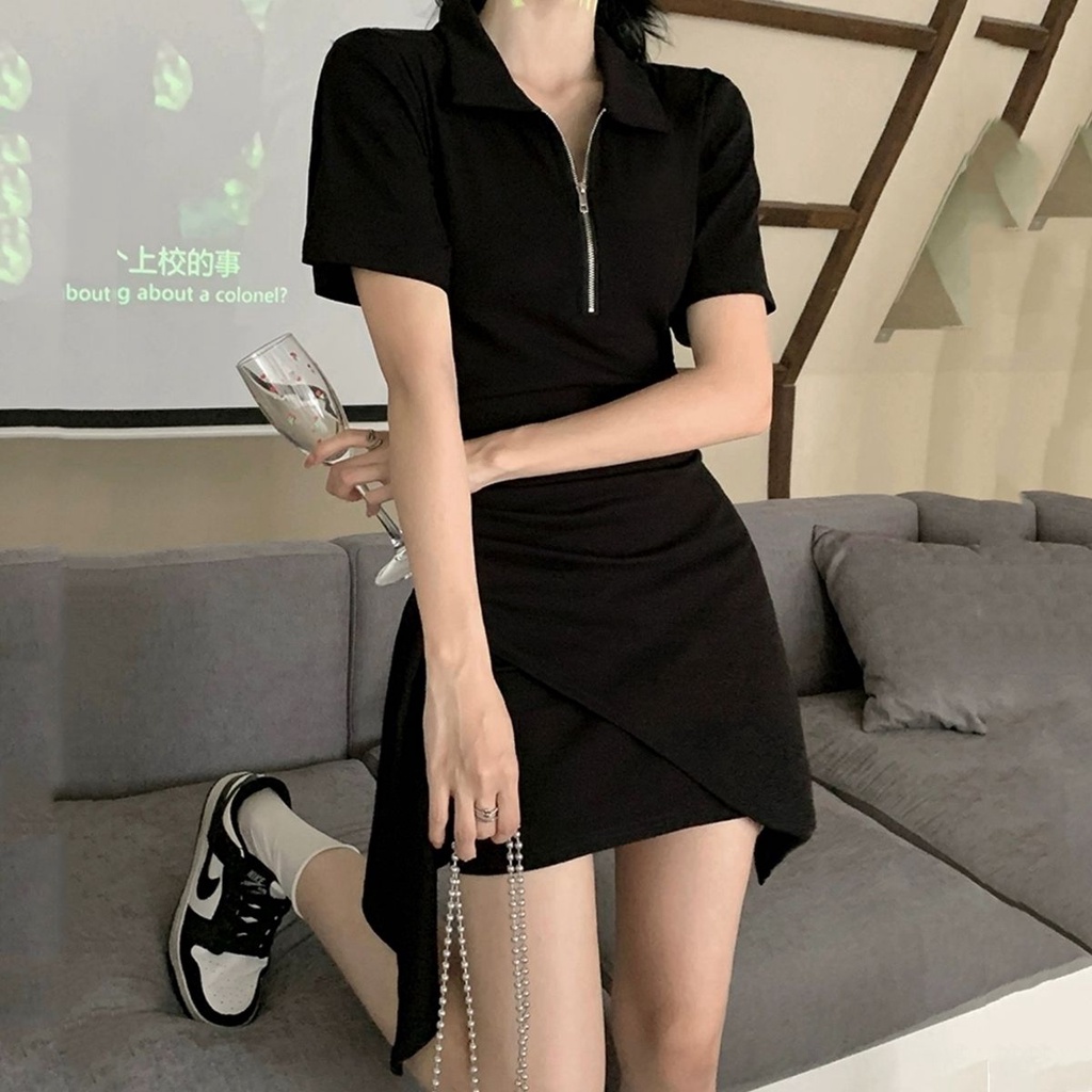 Đầm Ngắn Dáng Chữ a Cổ polo Thiết Kế Không Đồng Đều Mới Thời Trang Cho Nữ NZ-LYQ-20