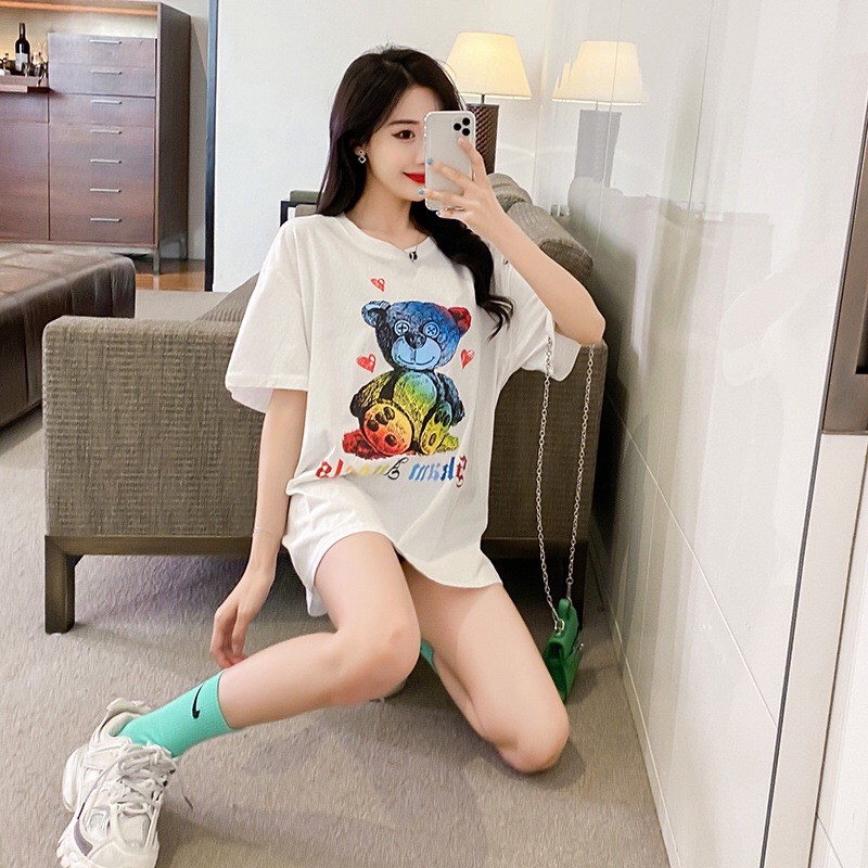 Áo phông nữ hình gấu kute - chất cotton thấm hút mồ hôi