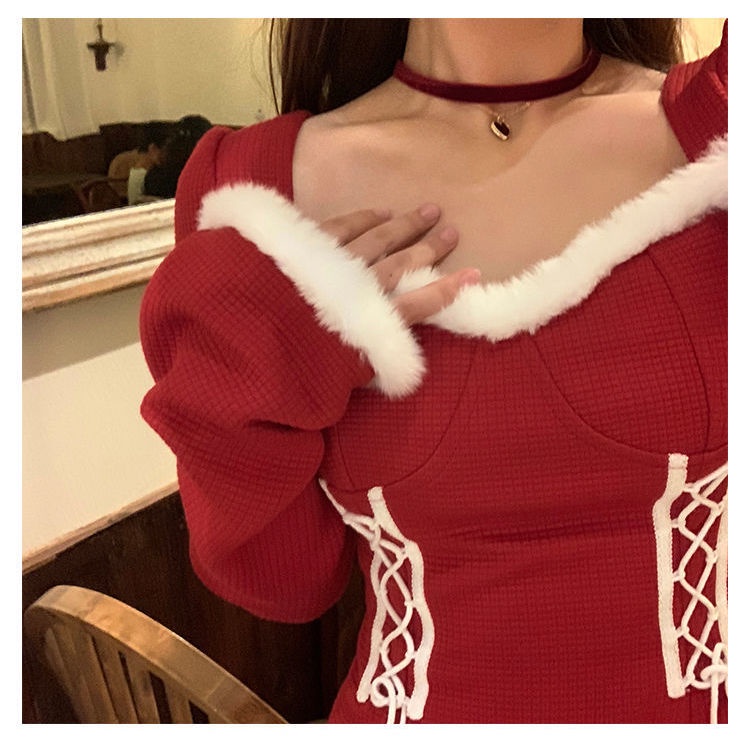 Đầm Bạch tuyết phối lông cho dịp Giáng sinh