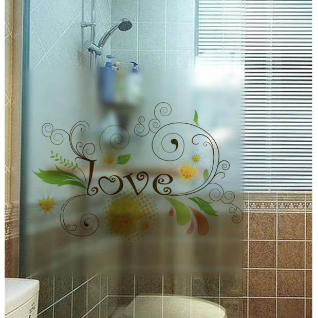Decal dán kính cao cấp - Chữ LOVE hoa văn ( 60x58cm )