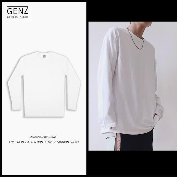 Áo thun trơn dài tay GENZ Premium Cotton phông Unisex form rộng oversize màu đen | BigBuy360 - bigbuy360.vn