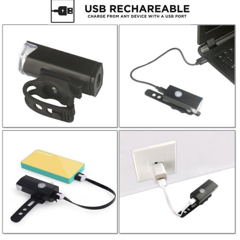 Đèn pha led usb có thể sạc lại + cảnh báo gắn đầu/ đuôi xe đạp