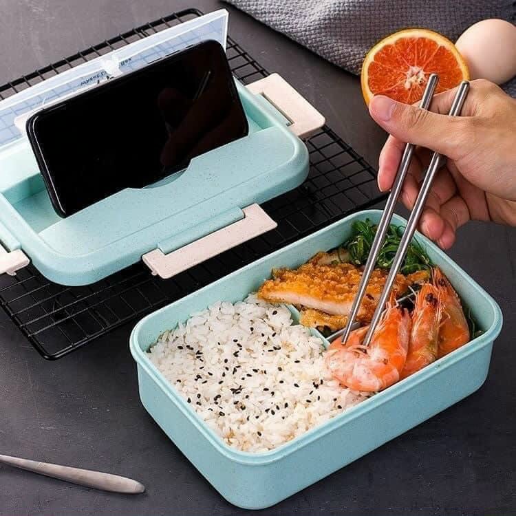 Hộp đựng cơm lúa mạch cao cấp 3 ngăn kèm đũa muỗng an toàn sức khỏe