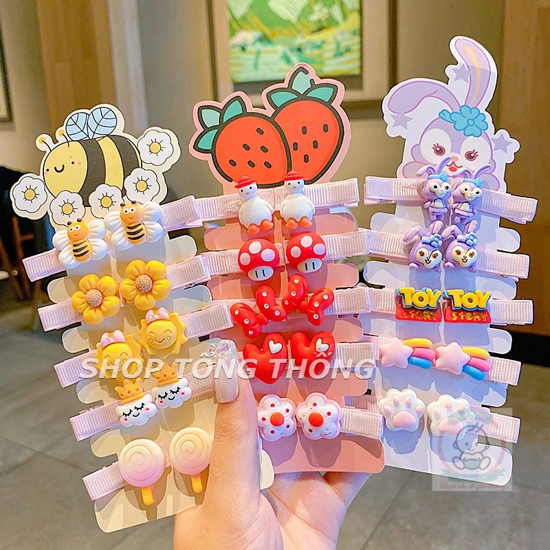 Set 10 kẹp tóc mẫu mới bọc vải hoạt hình trái cây cao cấp loại 1 đáng yêu xinh dễ thương cho bé gái