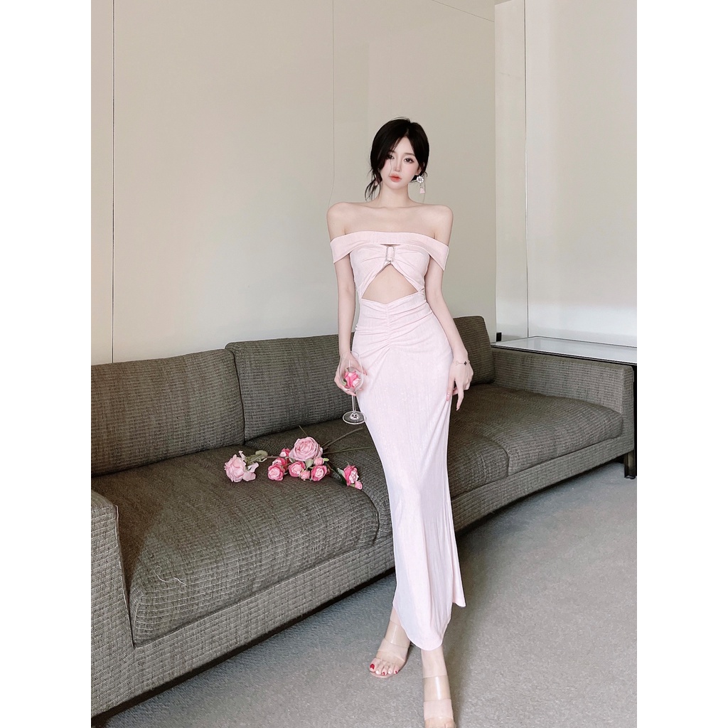 Đầm Ôm Hông Khoét Vai Quyến Rũ Màu Trơn Mới