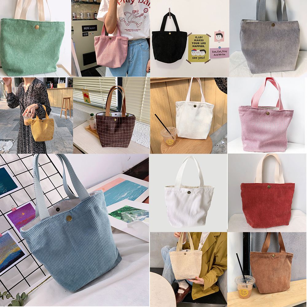 Túi đựng hộp cơm trưa mini bằng vải nhung kẻ nhiều màu thời trang MIHAN1