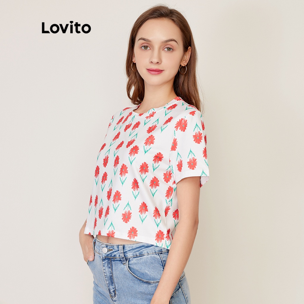 Áo thun Lovito mềm in hoa co giãn mạnh thường ngày L27ED010 (nhiều màu)