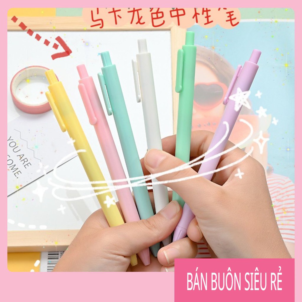 Bút bi bấm nhiều màu macaron dễ thương 0.5mm mực đen bán buôn siêu rẻ GAU