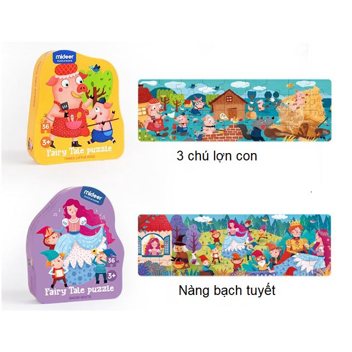 Xếp hình cổ tích Mideer 36 miếng Fairy Tale puzzle Alice, Bạch Tuyết, ba chú lợn con, cô bé quàng khăn đỏ toygarden