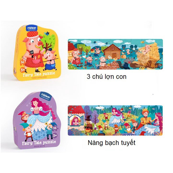 Xếp hình cổ tích Mideer 36 miếng Fairy Tale puzzle Alice, Bạch Tuyết, ba chú lợn con, cô bé quàng khăn đỏ toygarden