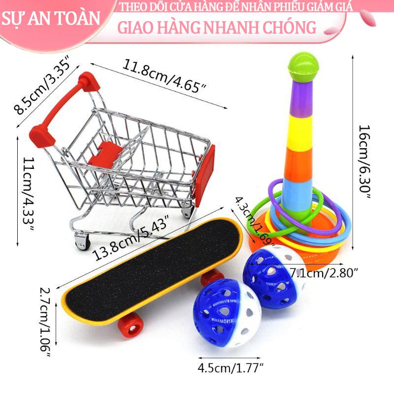 ▬●Set 5 đồ chơi xe đẩy hàng + vòng tròn huấn luyện + ván trượt và quả bóng cho chim vẹt