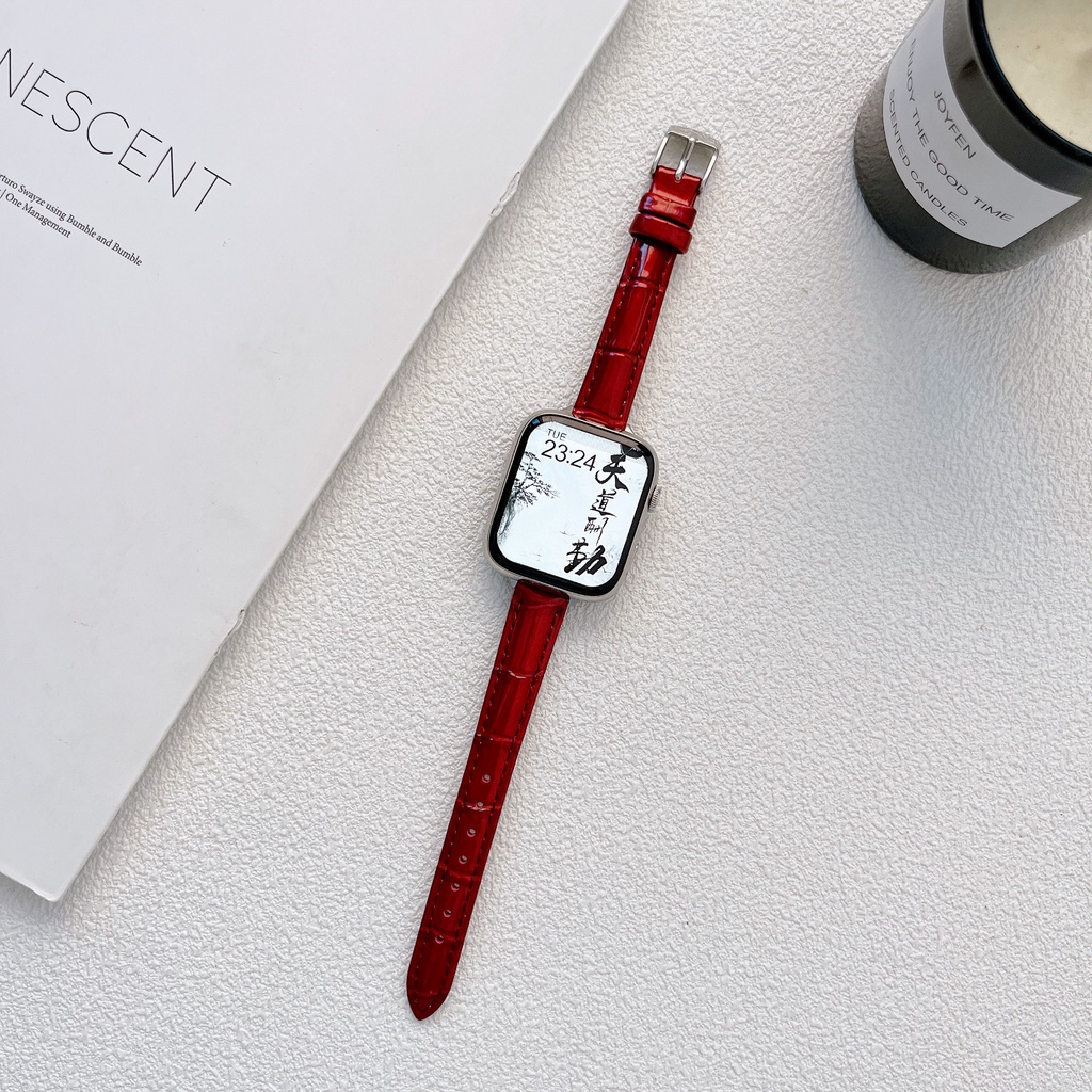 Dây Đeo Bằng Da Cá Sấu Cho Đồng Hồ Thông Minh Apple Watch 38 40 41 42 44 45mm iWach Series 7 SE 6 5 4 3 2 1
