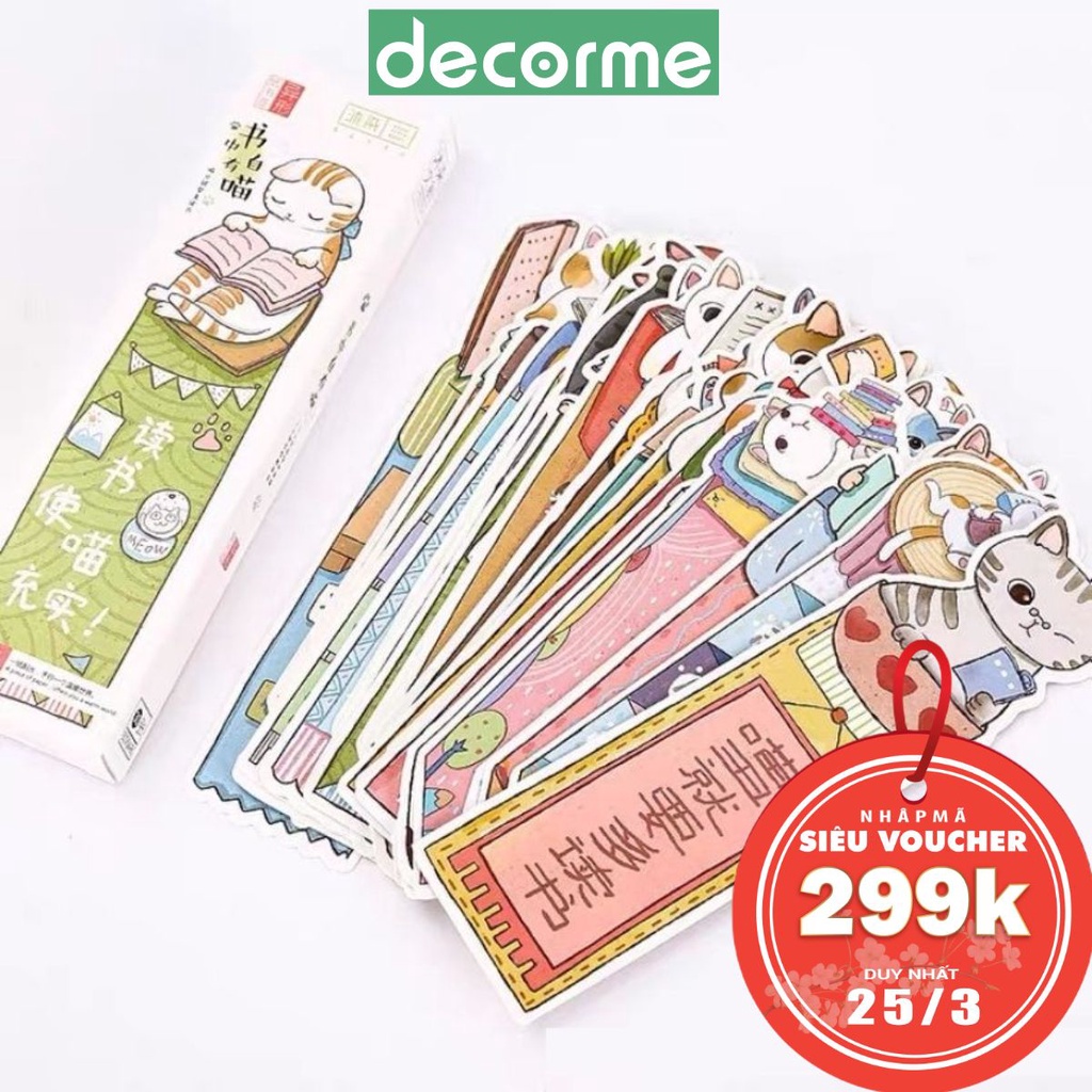 Thẻ đánh dấu trang sách Meo Meo dễ thương 30 Tấm DecroMe Note phân trang sách cute phụ kiện văn phòng phẩm STKTH