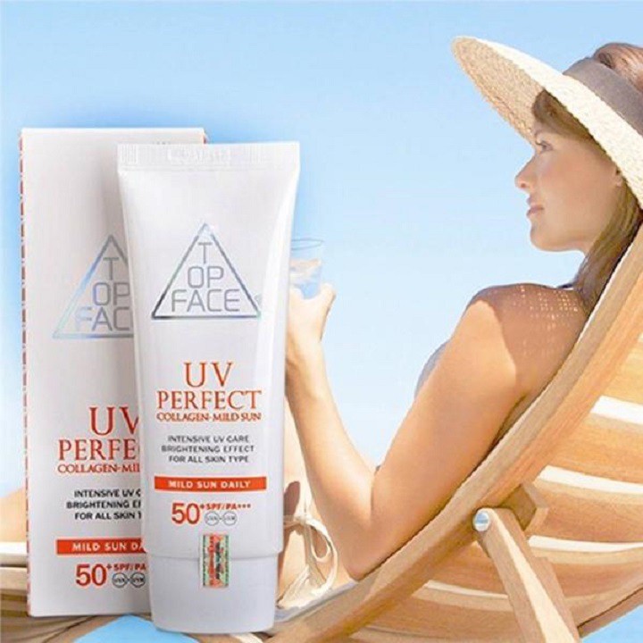 Kem chống nắng TOP FACE UV PERFECT Collagen - Mild Sun SPF+50/PA+++ Hàn Quốc 70ml | BigBuy360 - bigbuy360.vn