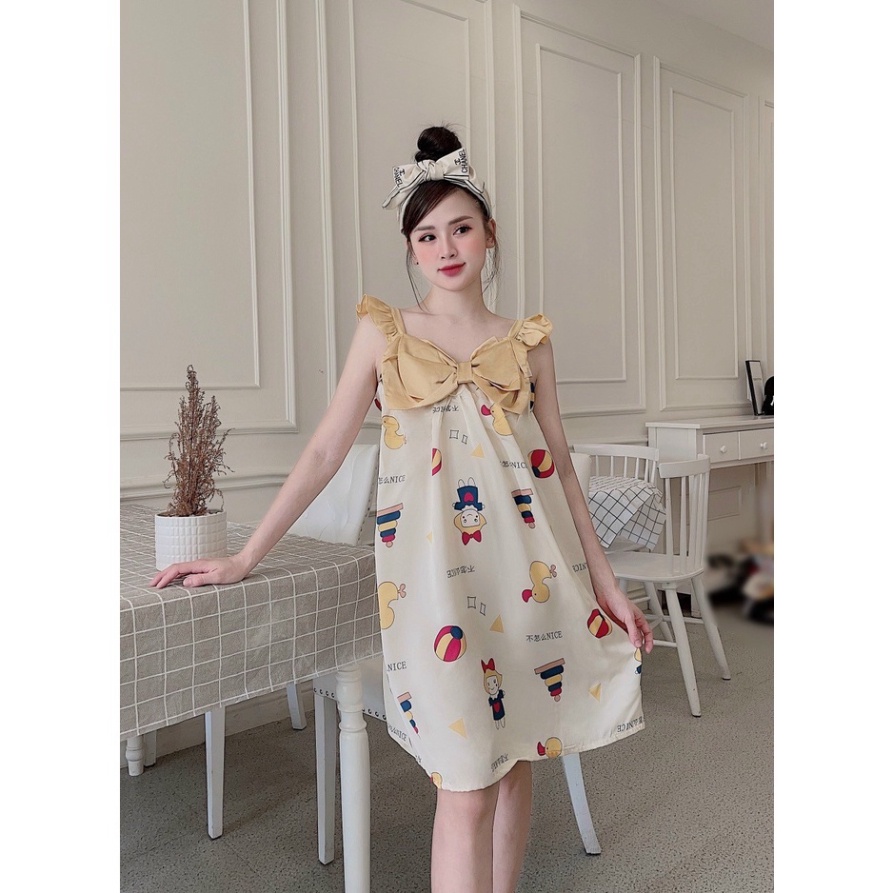 Váy ngủ nữ, váy hai dây xánh tiên mùa hè vải lụa ngọt ngào và dễ thương VS
