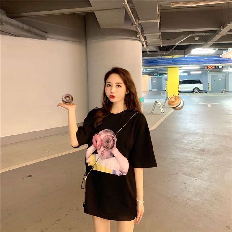 Áo Sơ Mi Tay Ngắn Dáng Rộng In Hình Bánh Donut Phong Cách Hàn Quốc Thời Trang Mùa Hè Cho Nữ