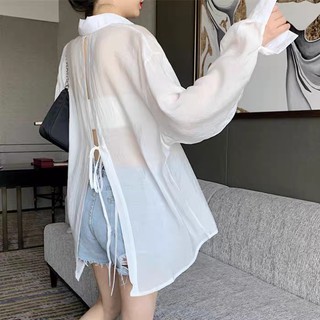 Áo sơ mi xẻ lưng voan đũi cao cấp