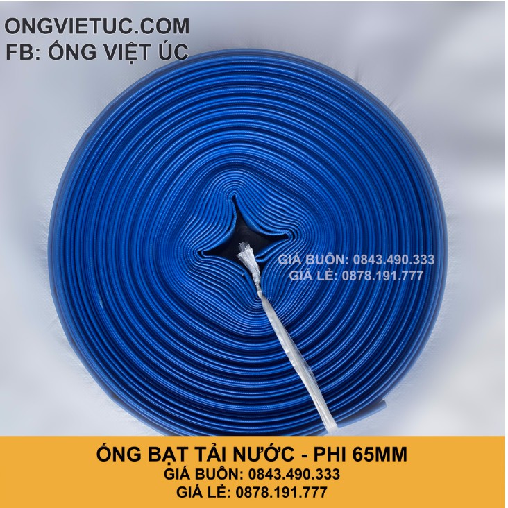 Ống bạt bơm tải nước Việt Úc Phi 60mm (65mm) - Cuộn 20m - bạt cốt dù - bạt xanh - hàng chính hãng AHT