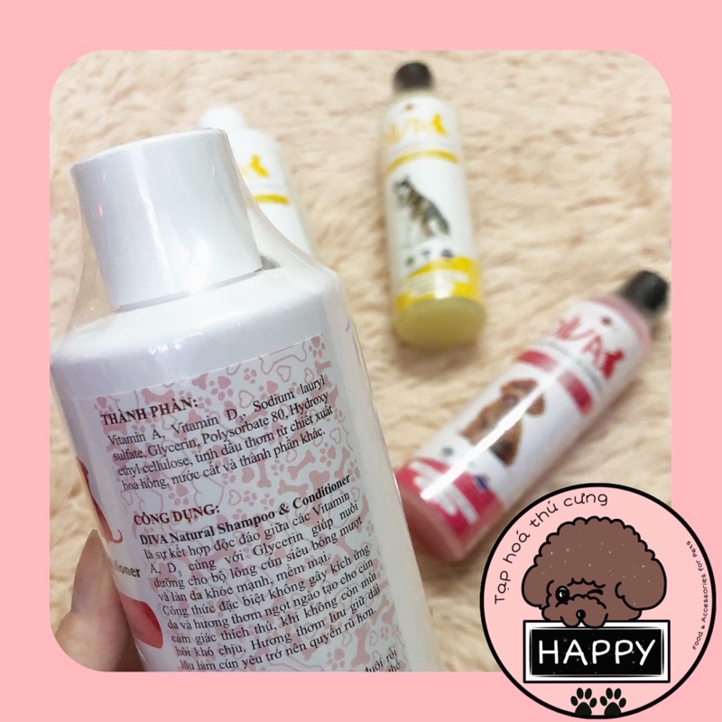Sữa tắm Diva cao cấp khử mùi dưỡng lông giảm rụng lông cho thú cưng 260ml &amp; 400ml [Ảnh thật] - Tạp Hóa Thú Cưng Happy
