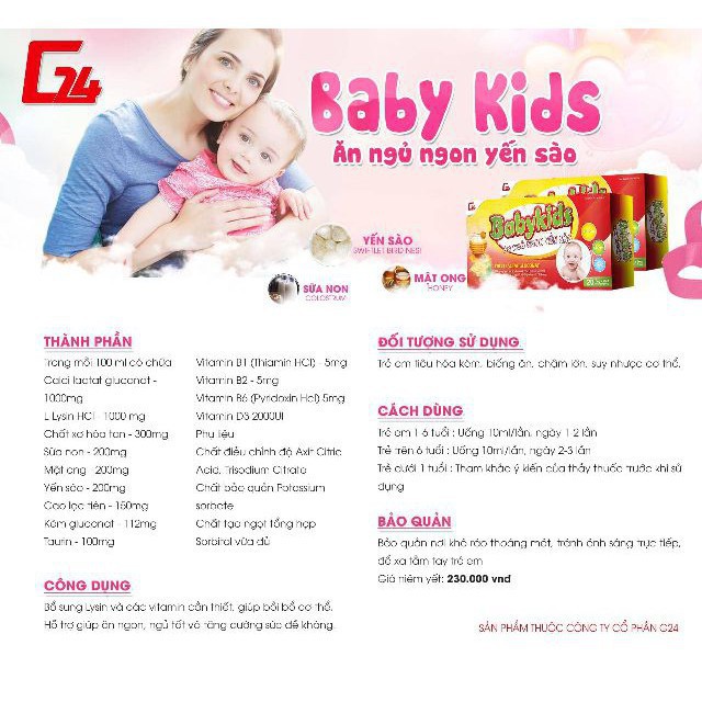 5 BabyKid ăn ngủ ngon yến sào giúp bé ăn ngon miêng, ngủ ngon giấc, tăng cân, tăng chiều cao, tăng đề kháng