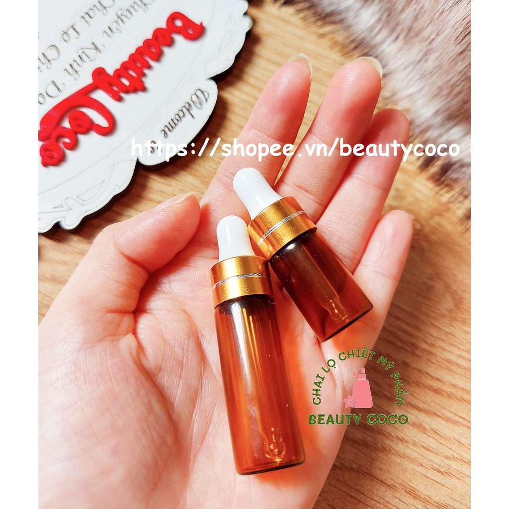 Chai thủy tinh đầu bóp cao su 3ml 5ml lọ đựng chiết serum tinh dầu mẫu thử du lịch nắp vặn ống nhỏ giọt thủy tinh